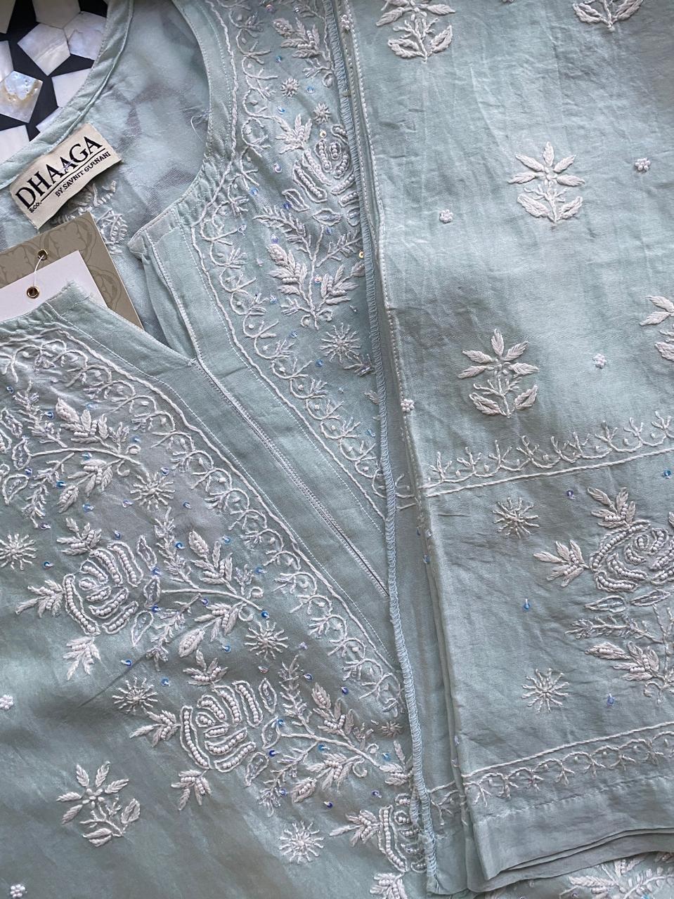 Sea Green Mul Chikankari Co-ord set
