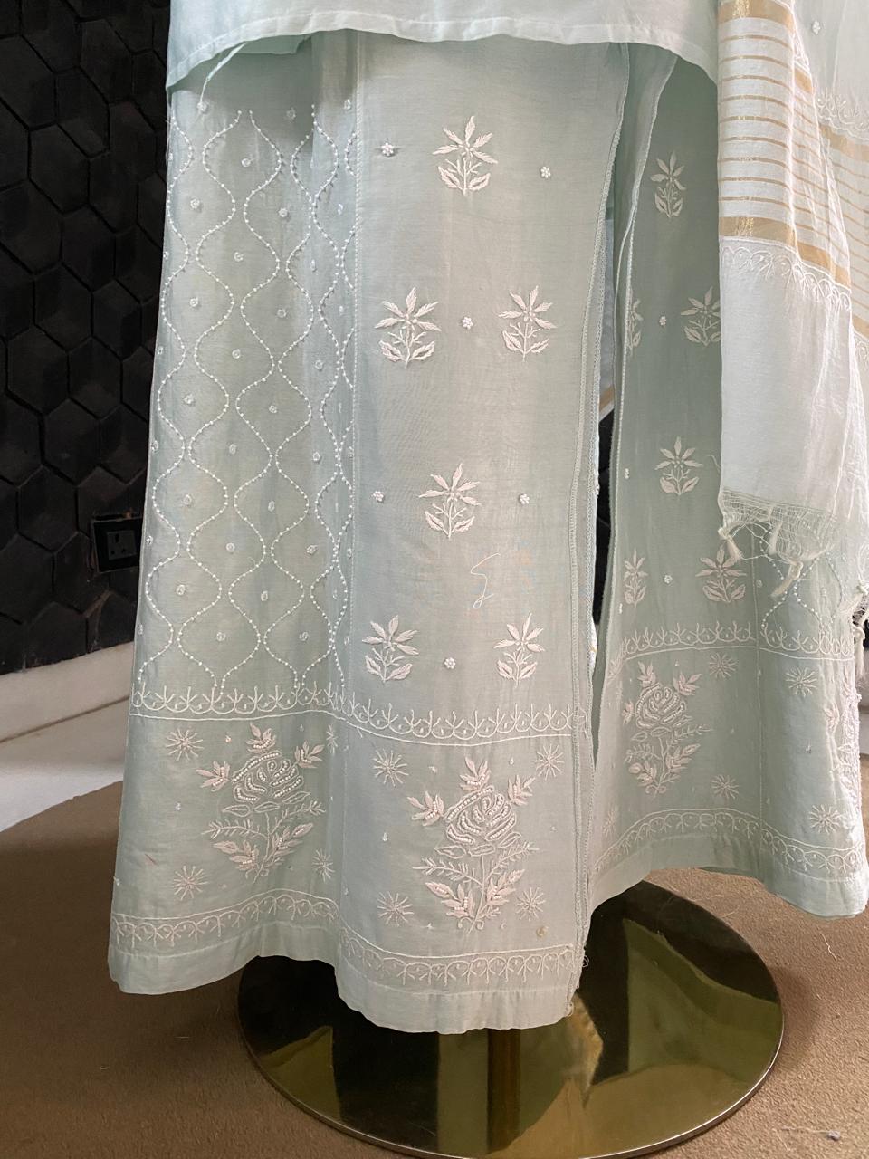 Sea Green Mul Chikankari Co-ord set