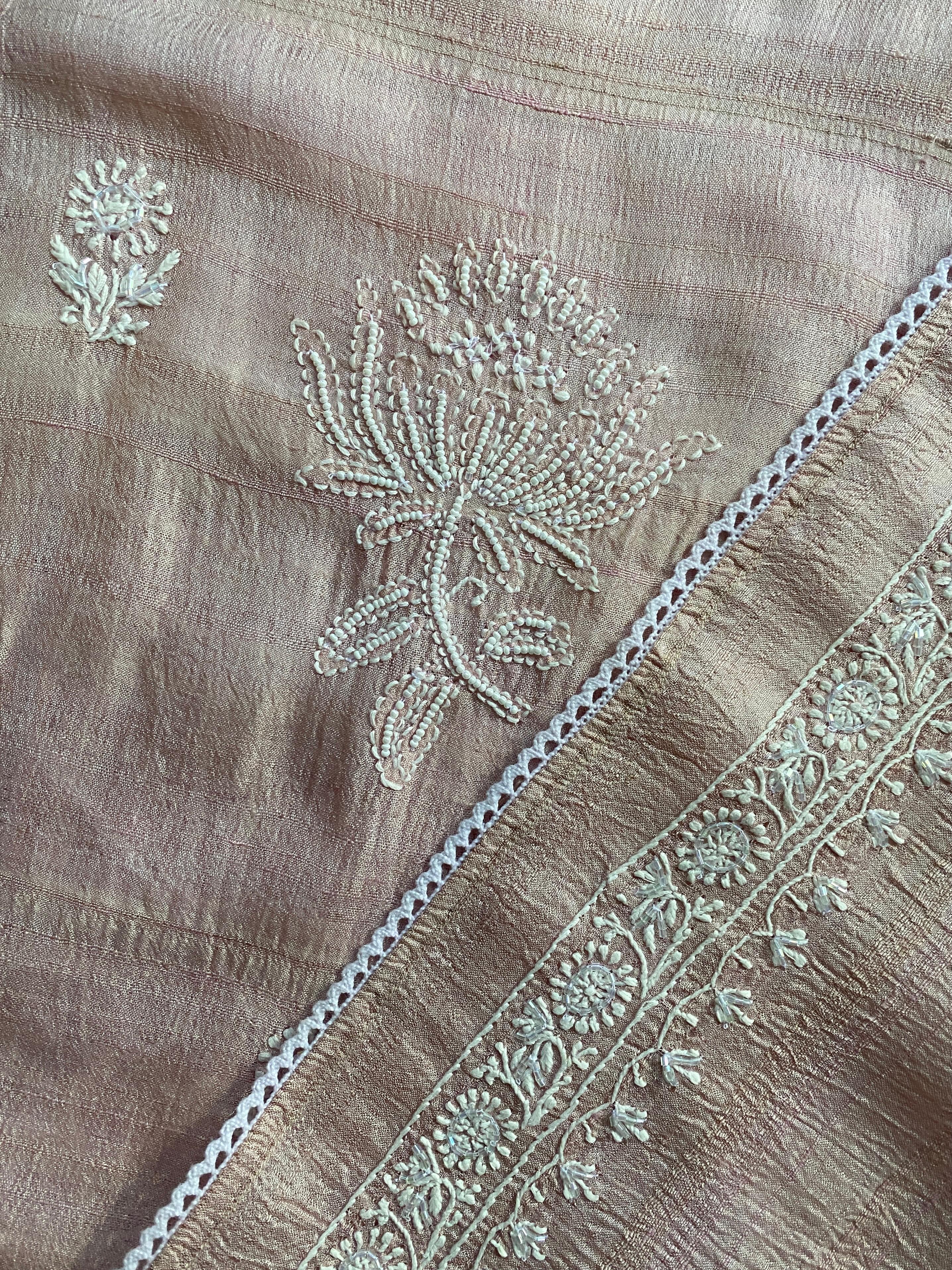 Pink Tusar silk Chikankari Kurta Set