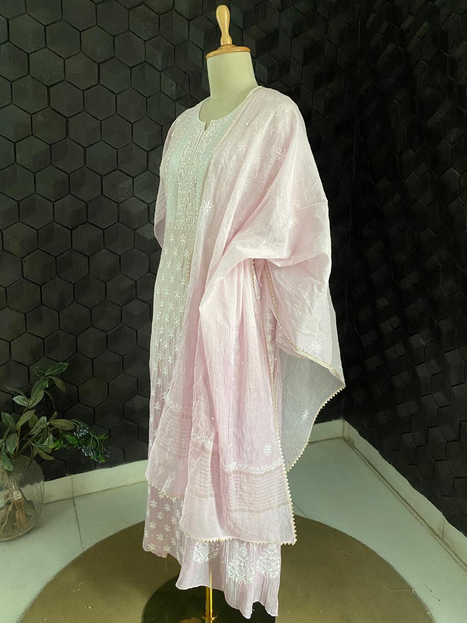 Lilac Mul Chanderi Chikankari Kurta Set