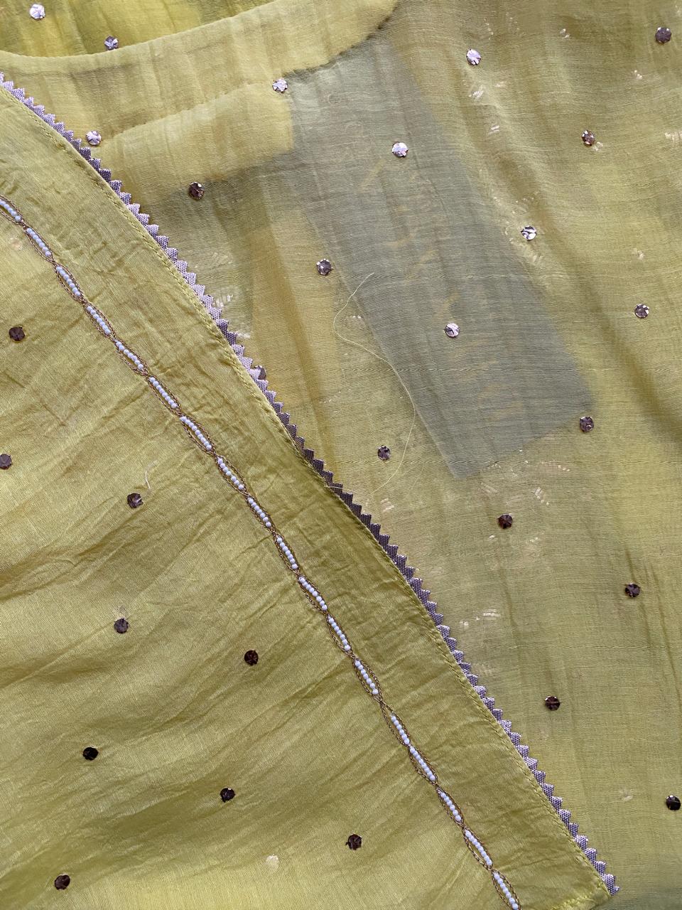 Yellow Mul Chanderi Chikankari Kurta Set
