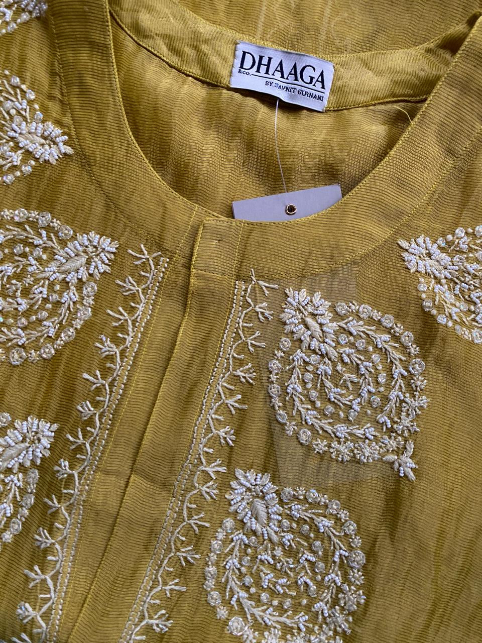 Lime Yellow Stripe Chanderi Chikankari Shirt