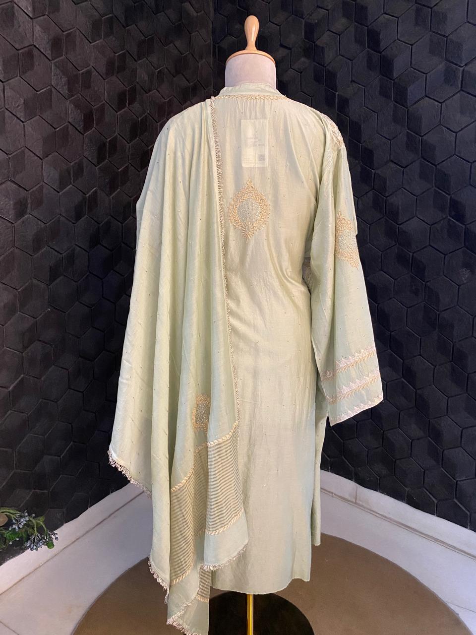 Sage Green Chanderi Chikankari Kurta Set
