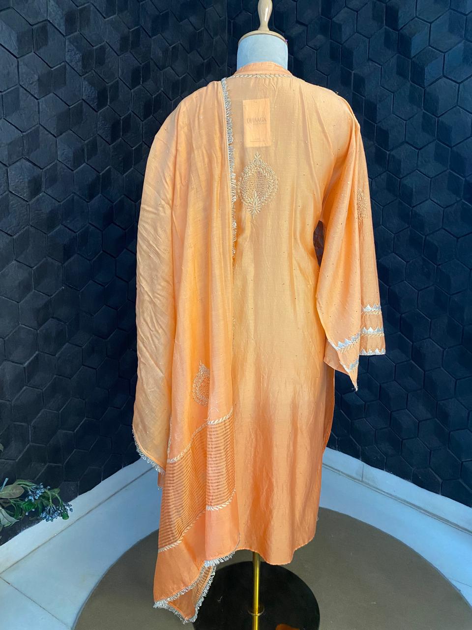 Orange Chanderi Chikankari Kurta Set