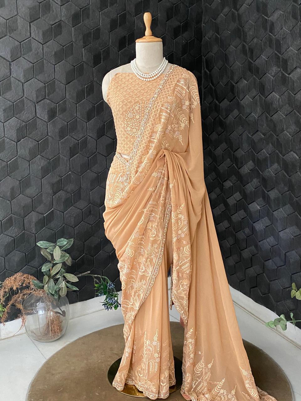 Bronze Chiffon Chikankari Saree