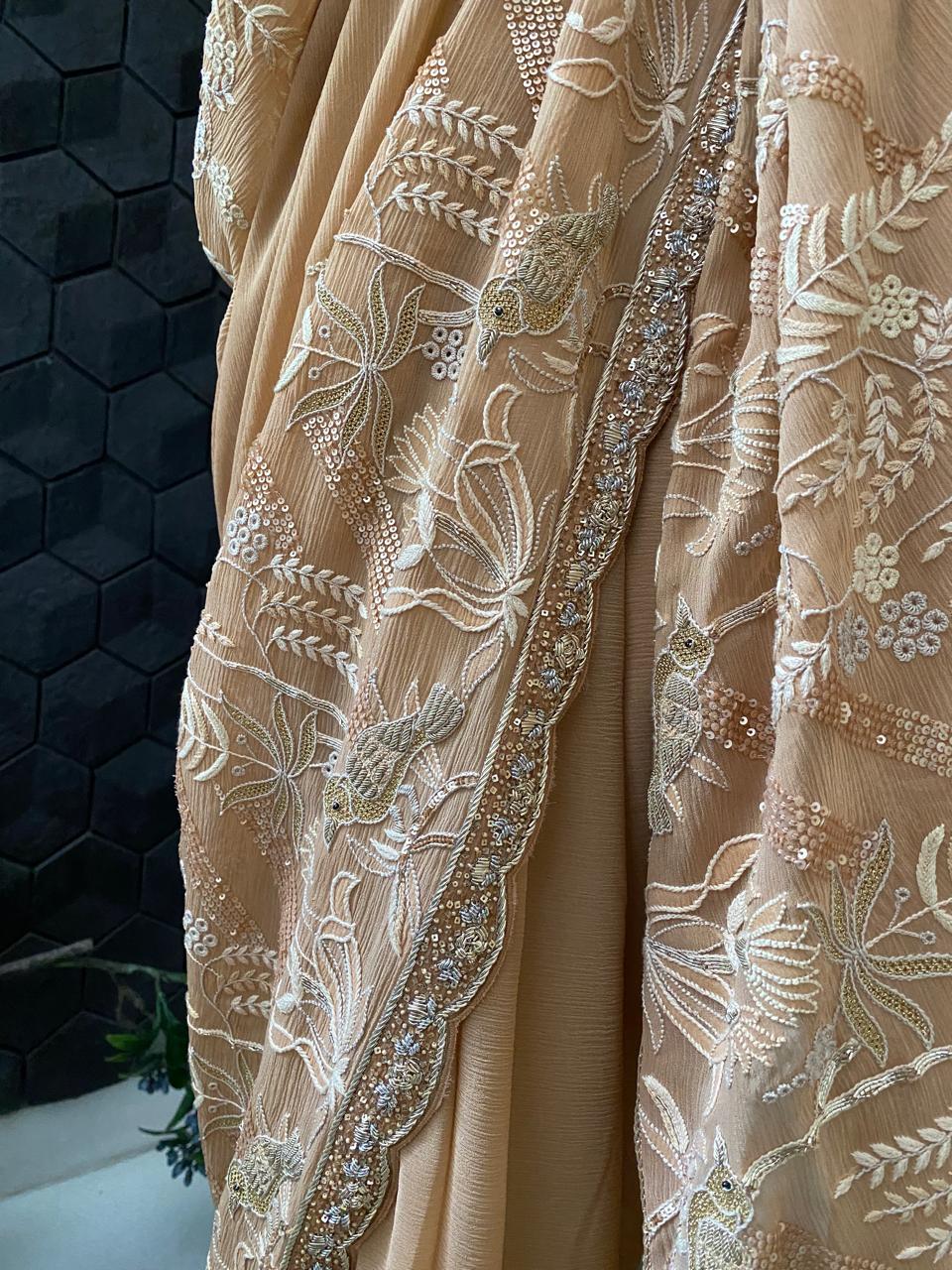 Bronze Chiffon Chikankari Saree