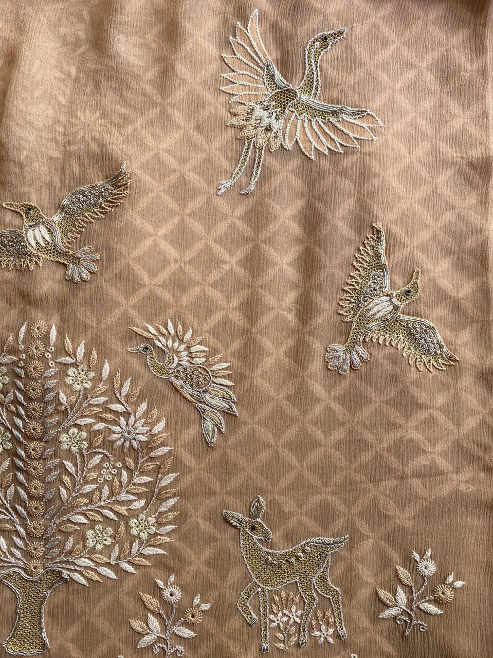 Bronze Chiffon Chikankari Saree