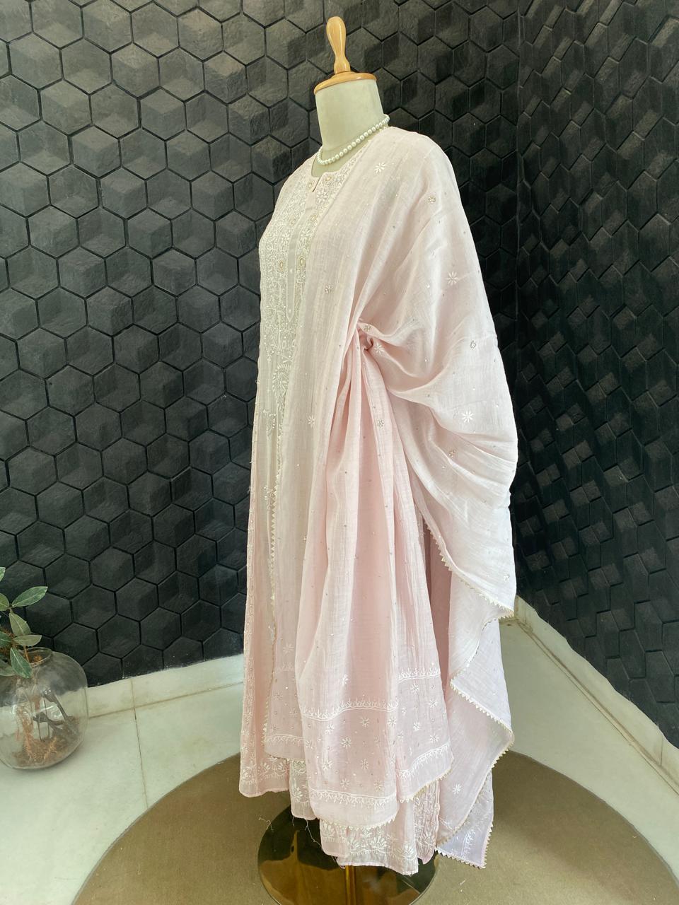 Blush Pink Anarkali Suit in Mul Chanderi
