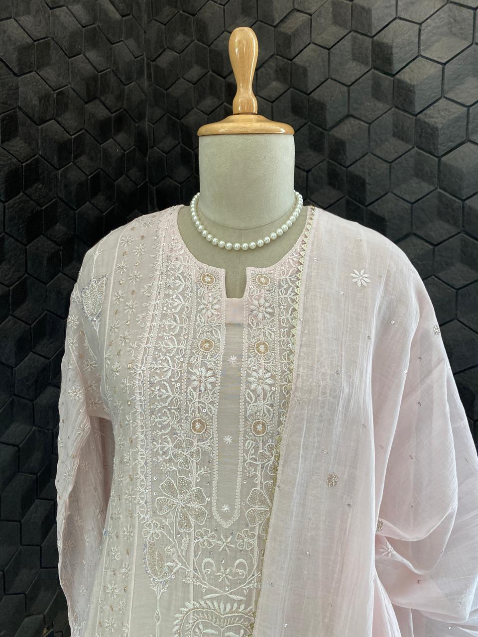Blush Pink Anarkali Suit in Mul Chanderi