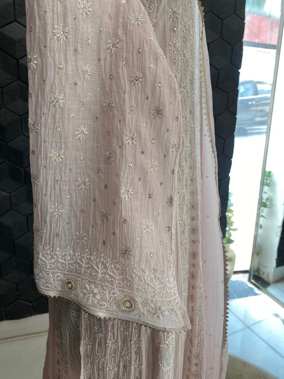 Blush Pink Anarkali Suit in Mul Chanderi