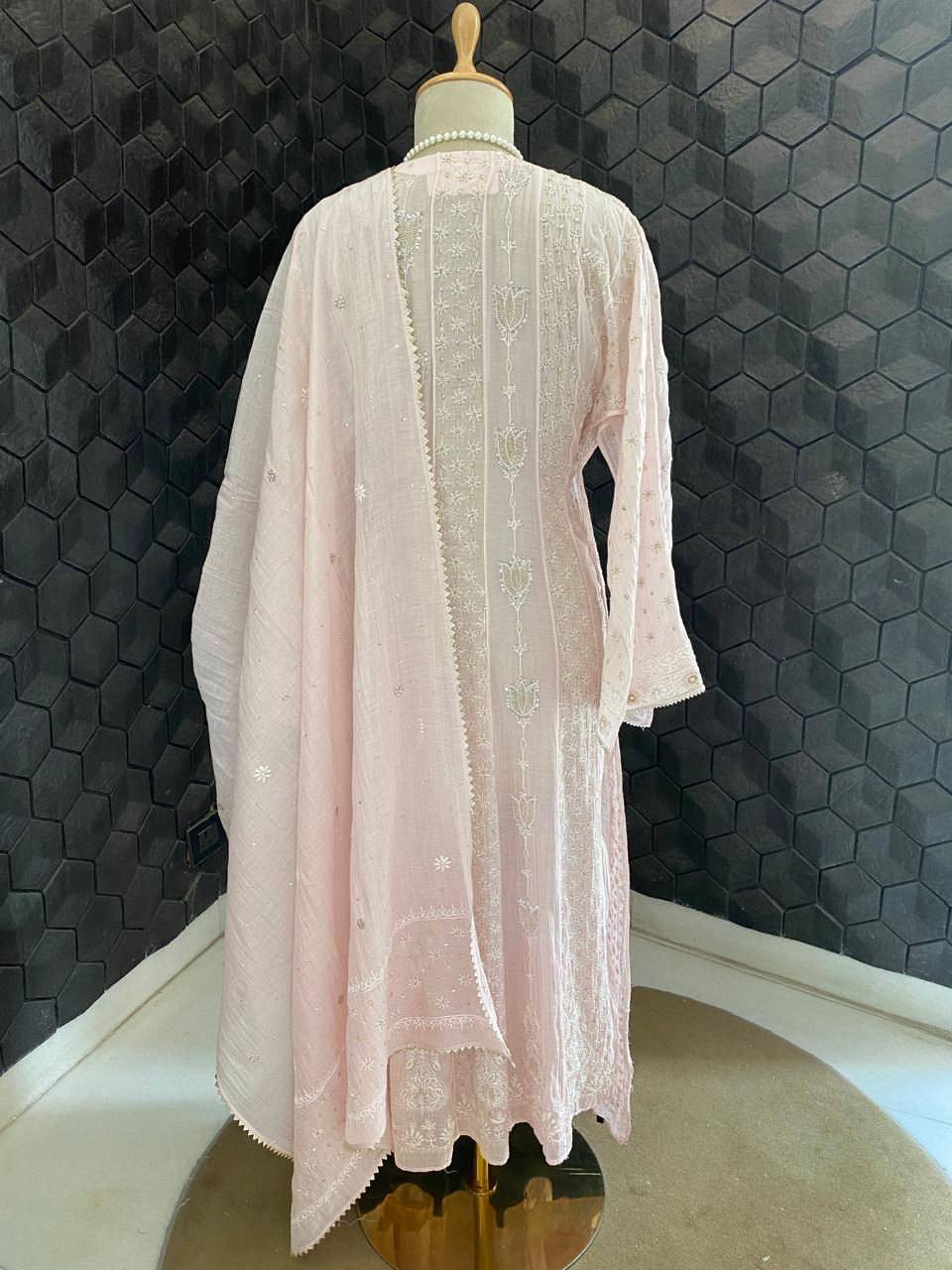 Blush Pink Anarkali Suit in Mul Chanderi