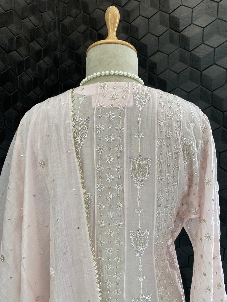 Blush Pink Anarkali Suit in Mul Chanderi