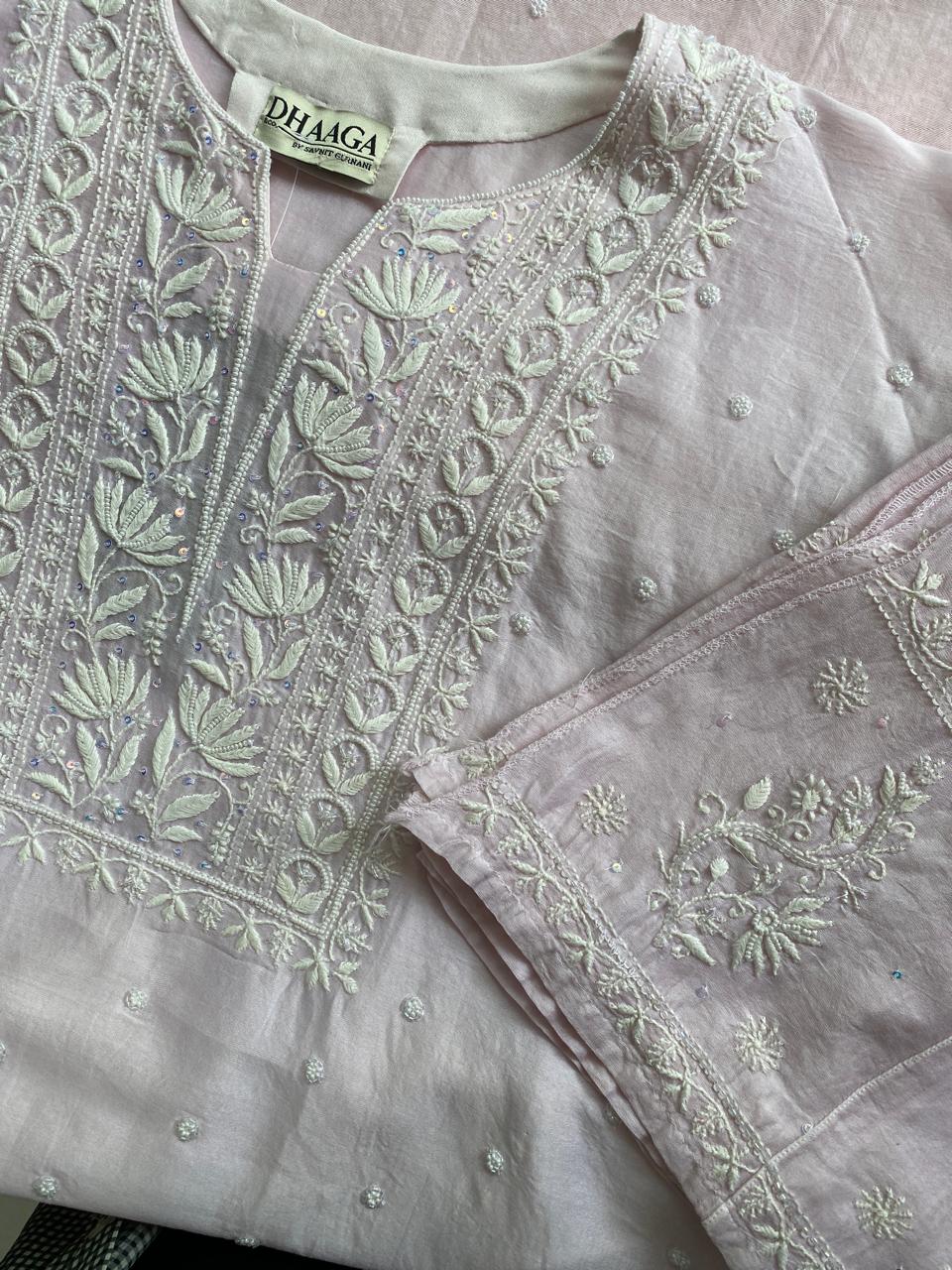 Blush Pink Chanderi Chikankari Co-ord with Dupatta