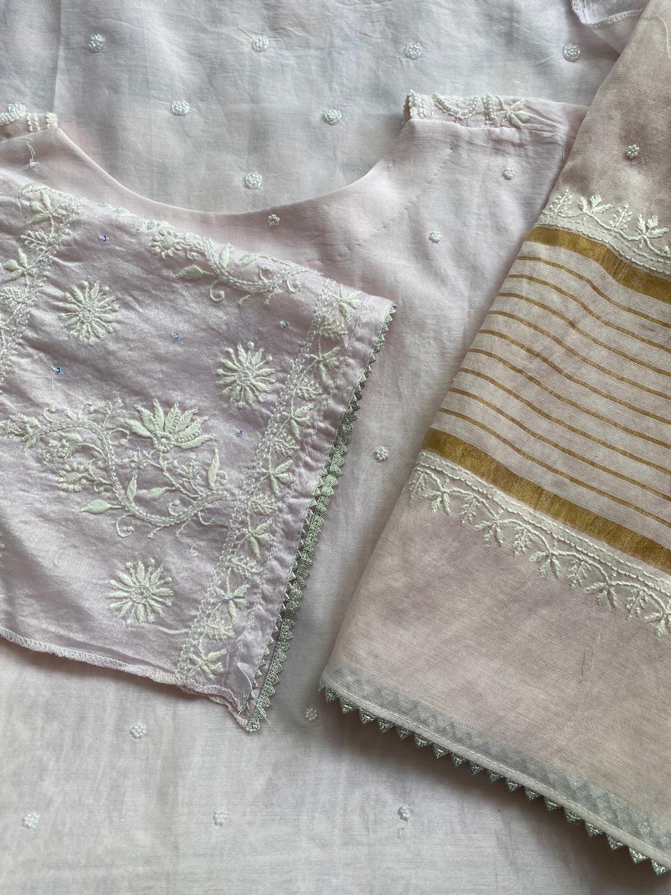 Blush Pink Chanderi Chikankari Co-ord with Dupatta