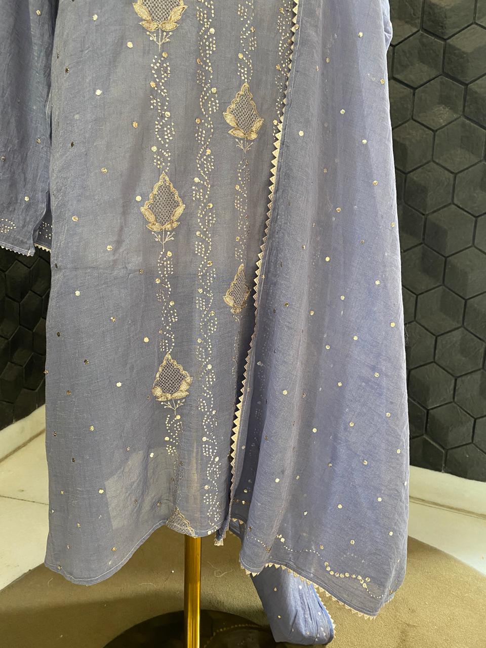 Ash Blue Golden tissue Mukaish and Kamdani Kurta Set
