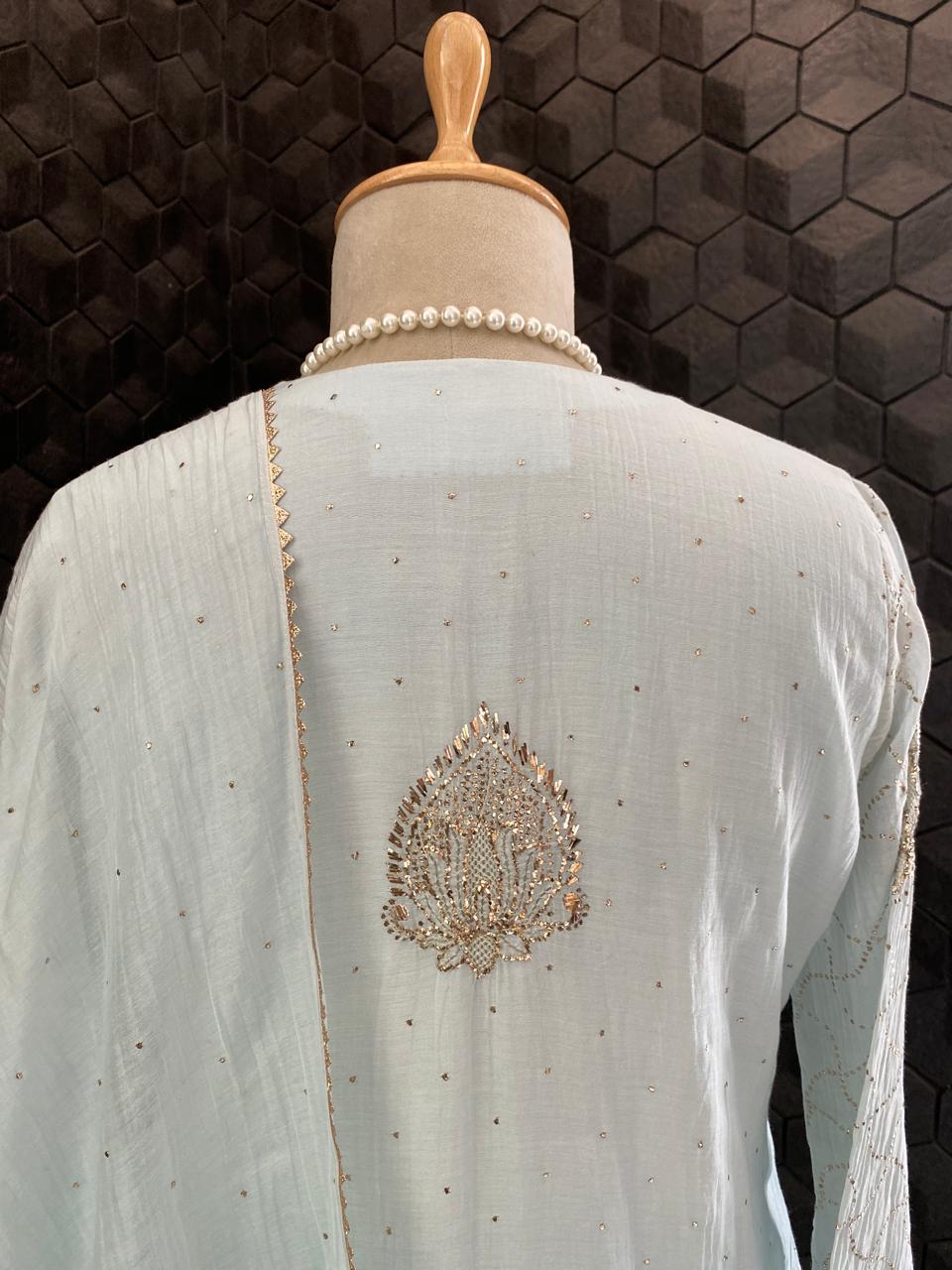 Powder Blue Mul Chanderi Mukaish Kurta Set