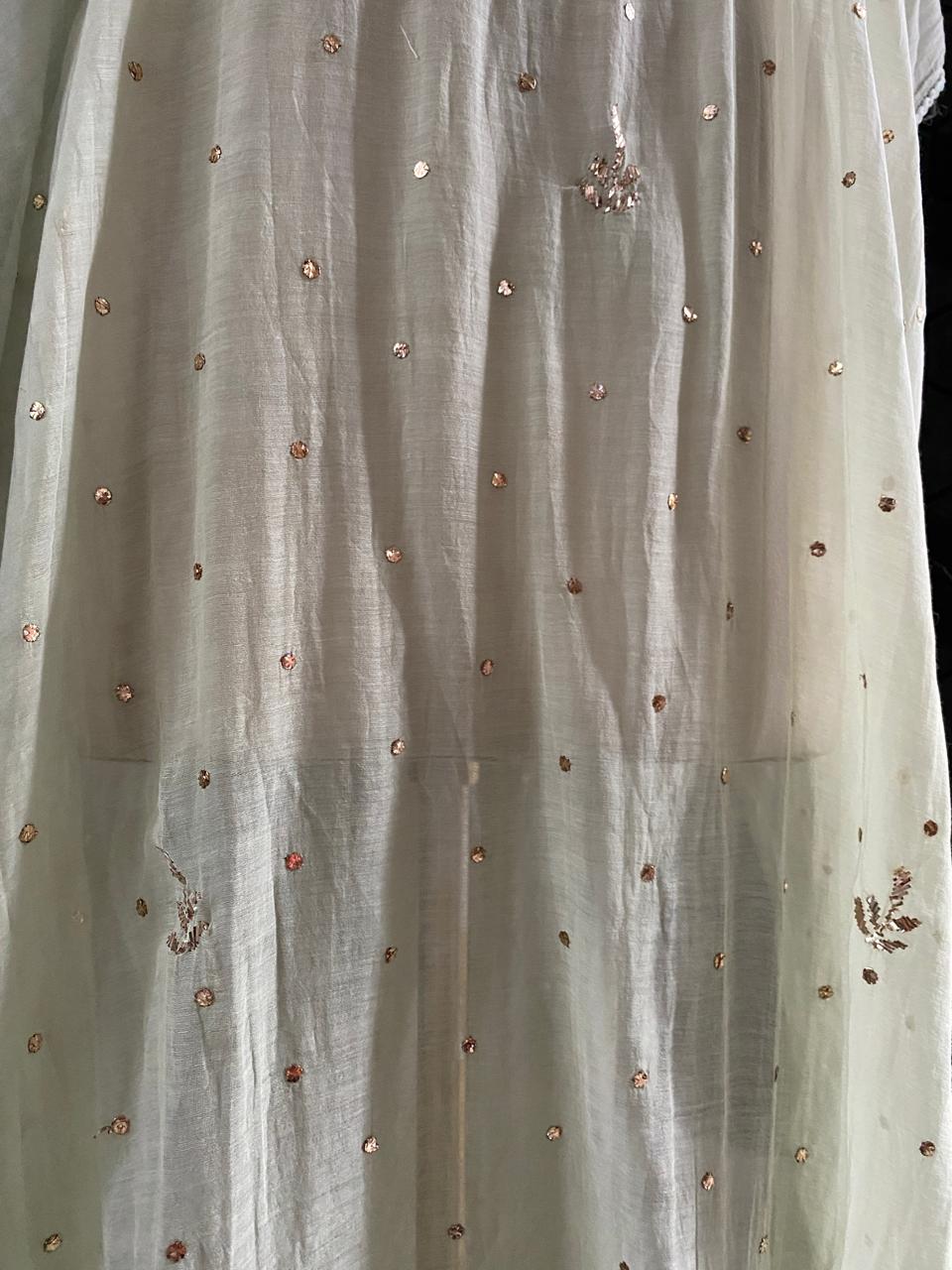 pista Green Mul Chanderi Chikankari Kaftan