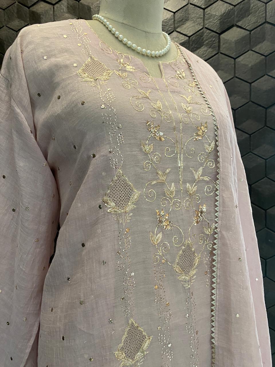 Lilac Golden tissue Mukaish and Kamdani kurta set