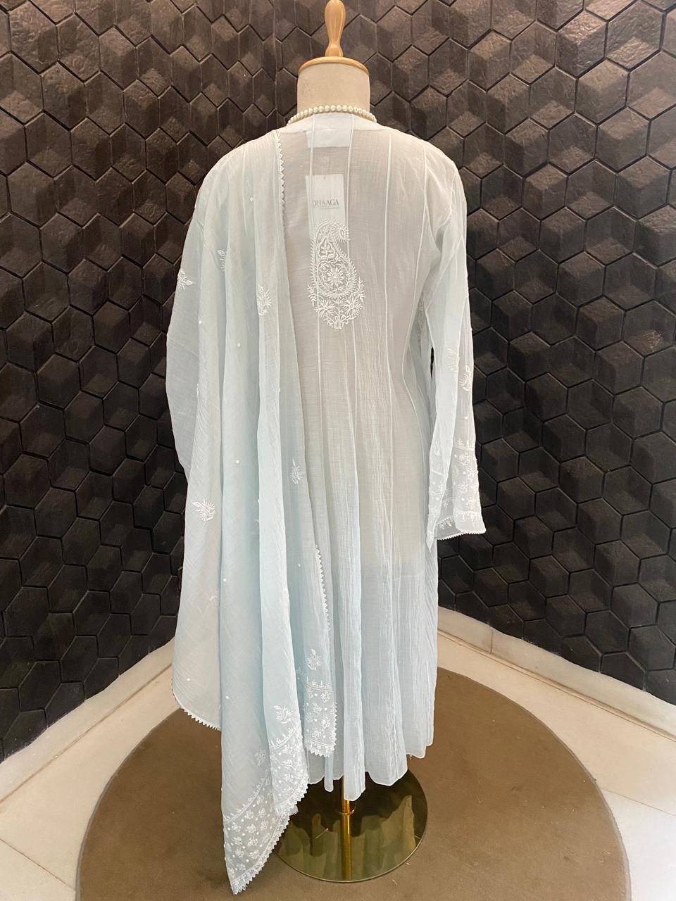 Sky Blue A Line Mul chanderi Kurta Set
