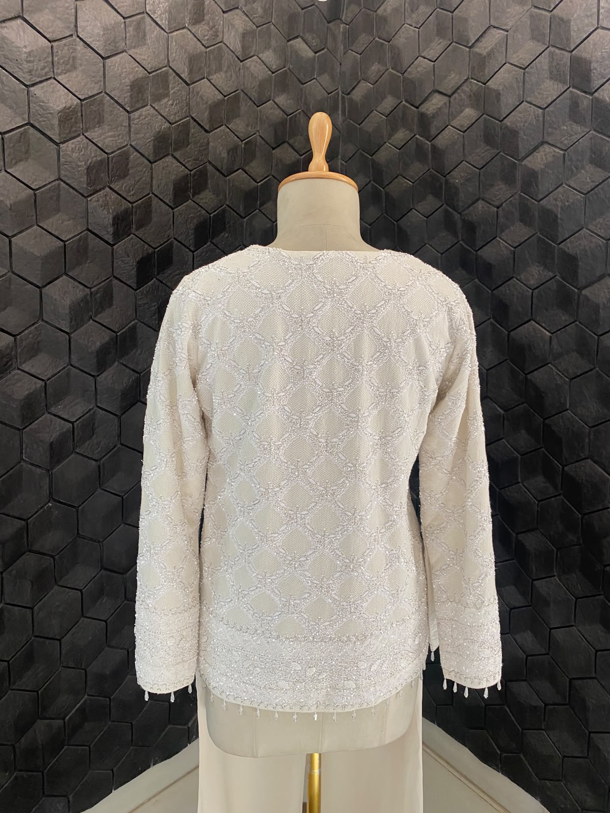 White georgette Chikankari gilet-set