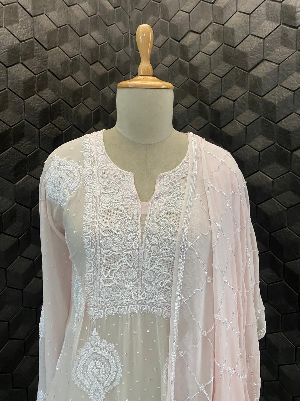 Pink georgette chikankari Kurta Set