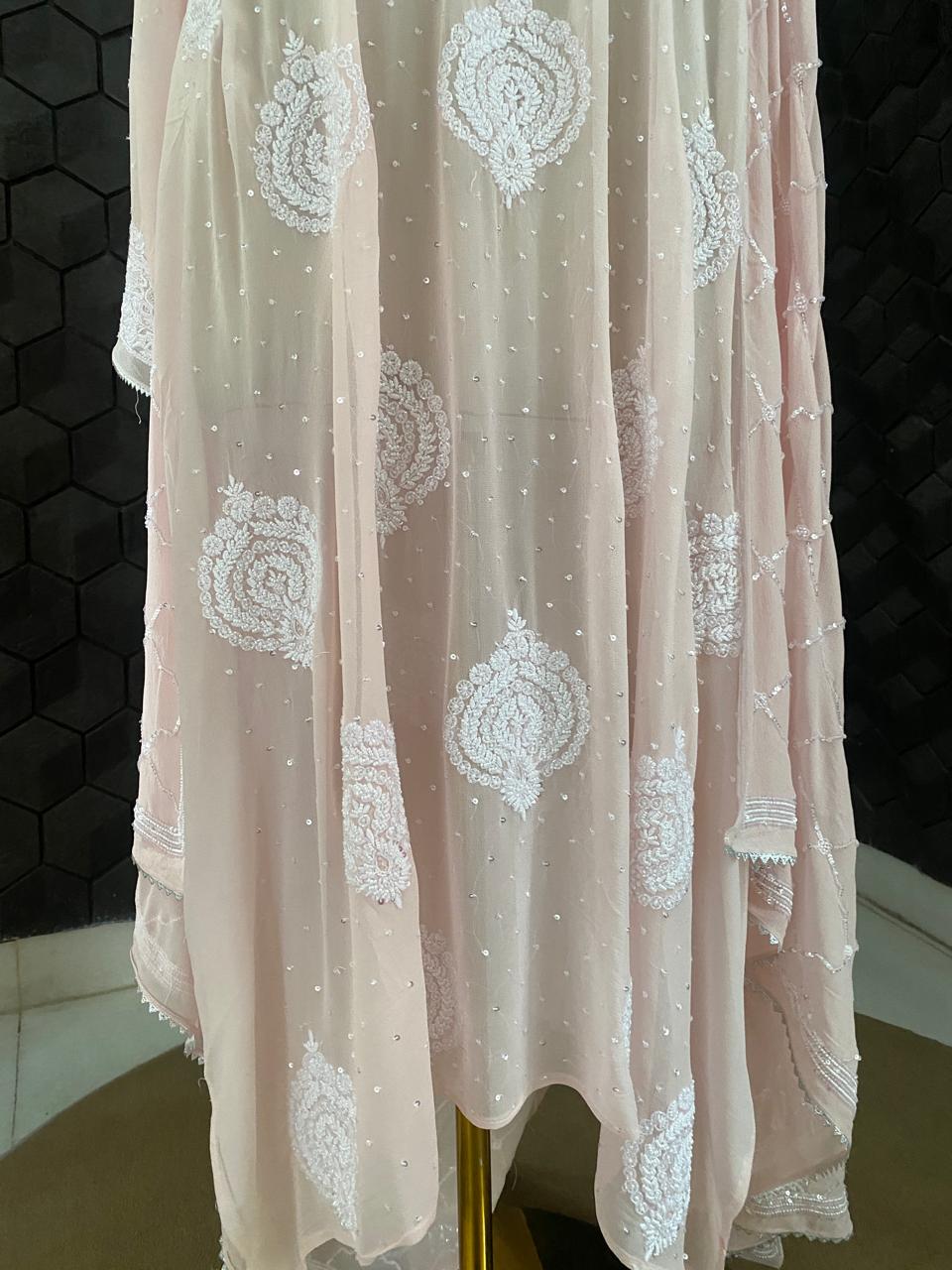Pink georgette chikankari Kurta Set
