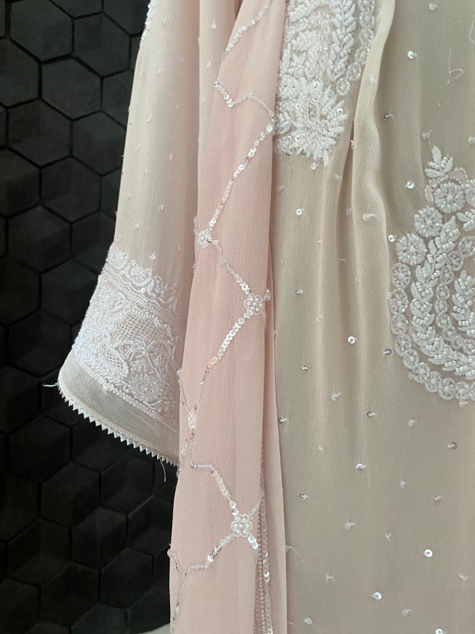 Pink georgette chikankari Kurta Set