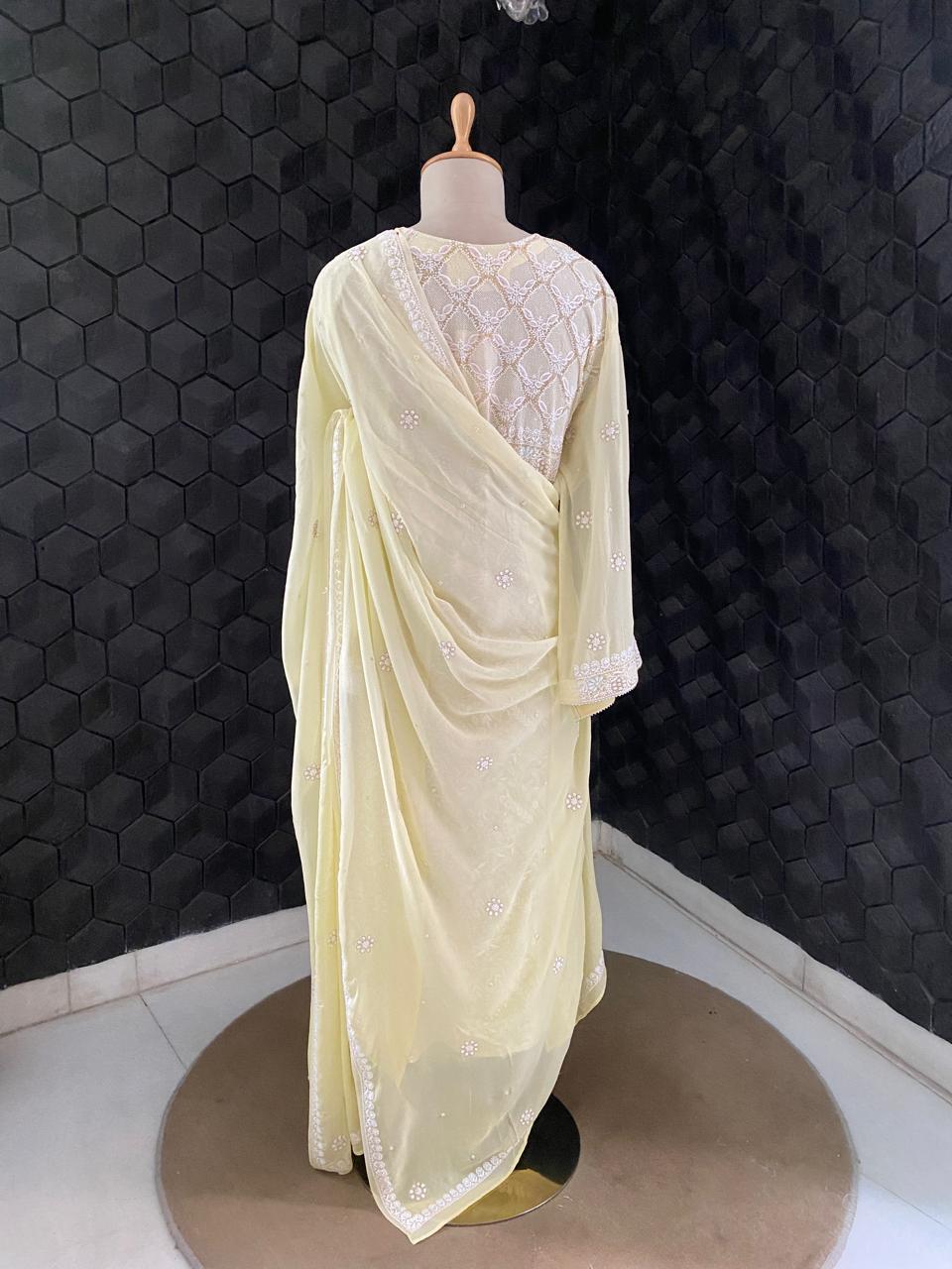 Lemon yellow georgette chikankari Kurta Set