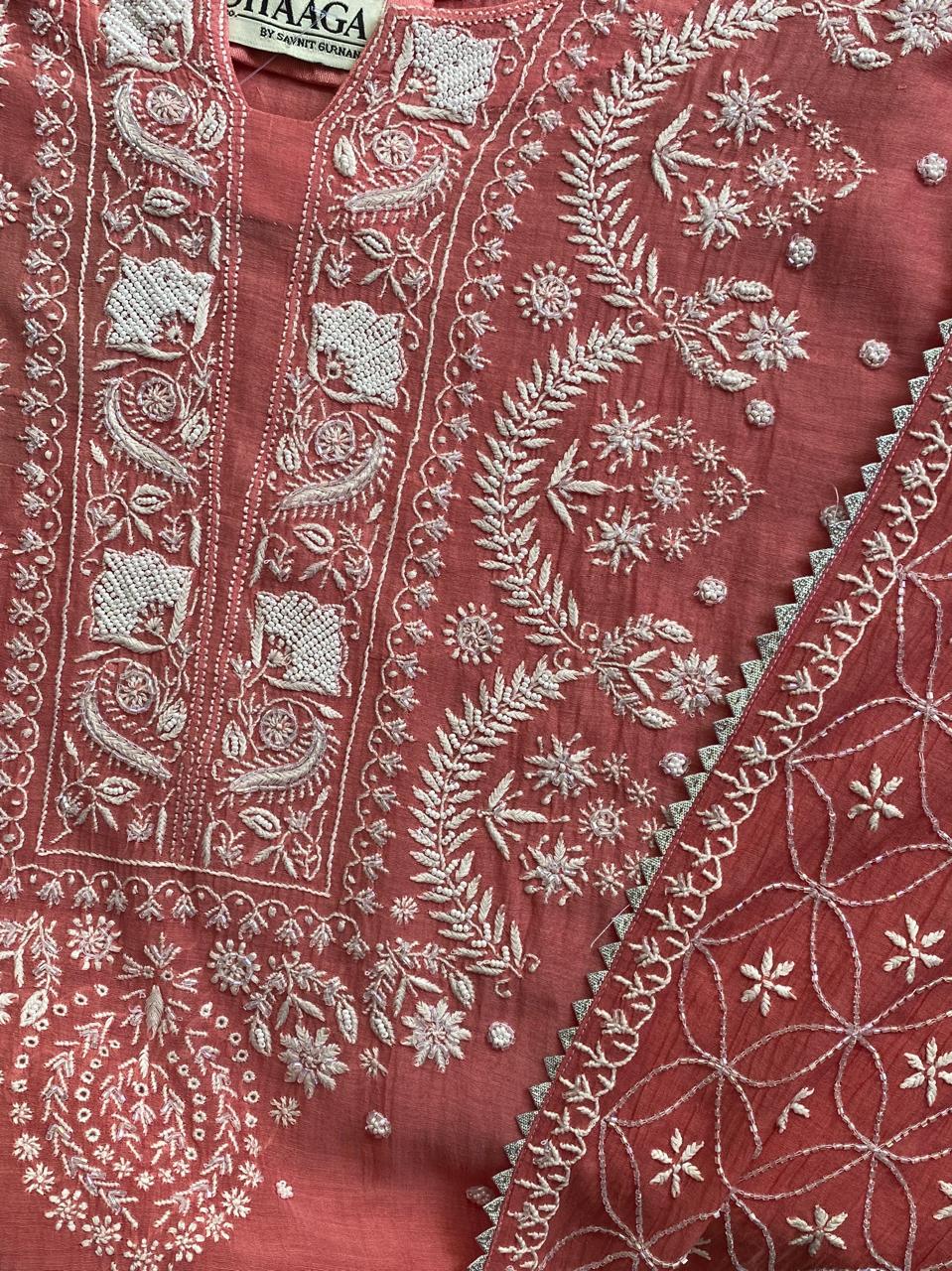 Pink Mul Chanderi Chikankari Kurta Set