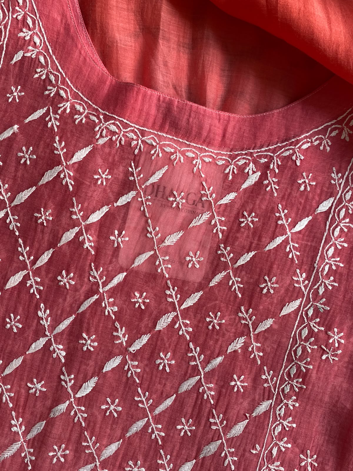 Pink ombre mul chanderi sleeveless chikankari dress
