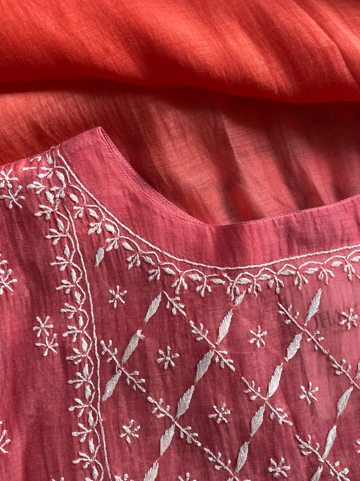 Pink ombre mul chanderi sleeveless chikankari dress