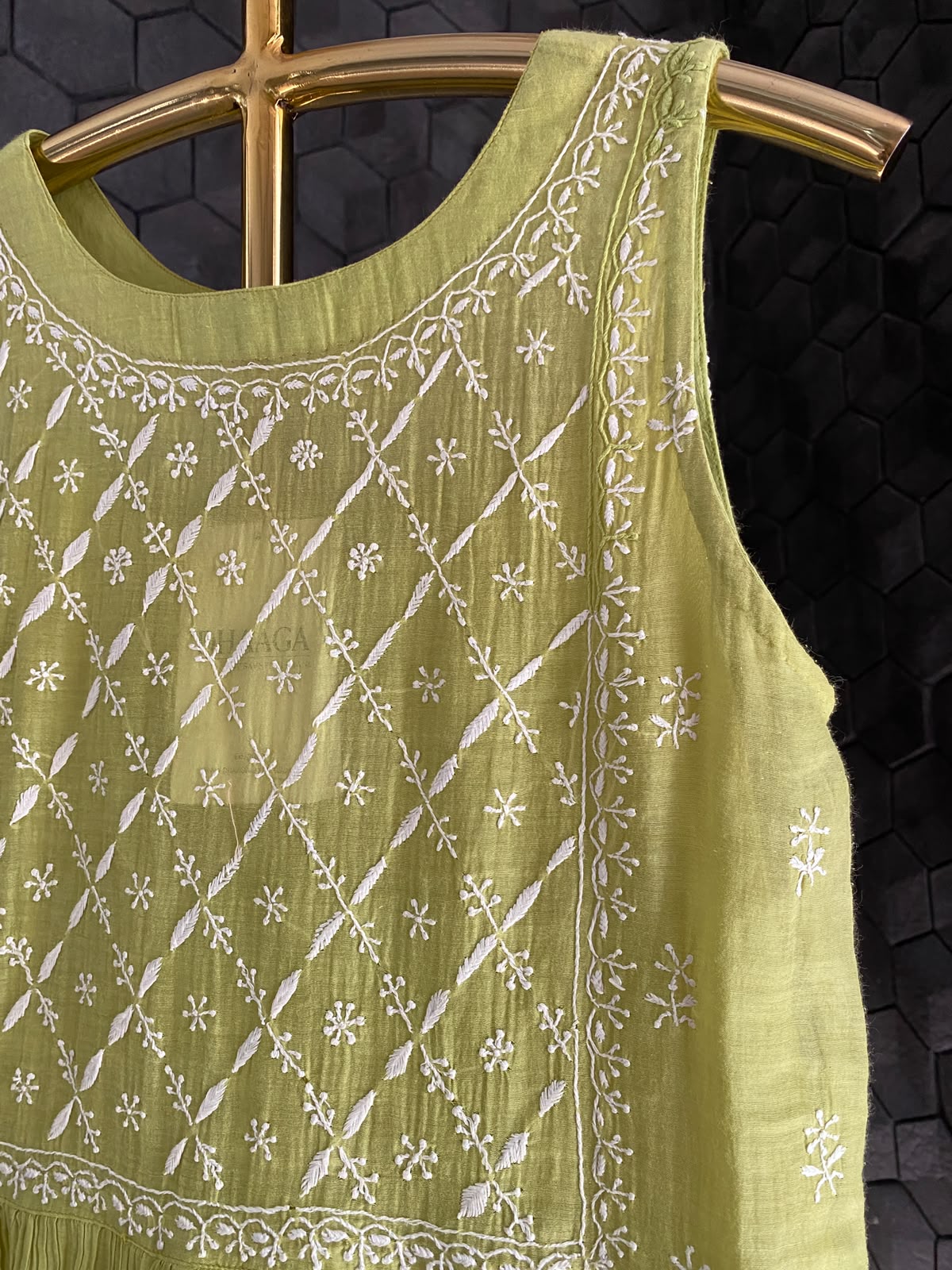 Lime Green pink ombre chikankari dress
