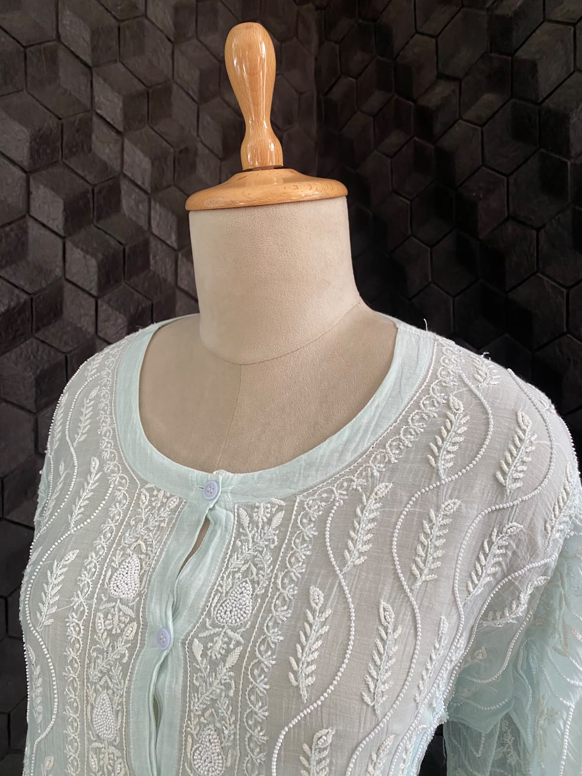 sea green mul chanderi chikankari co-ord set