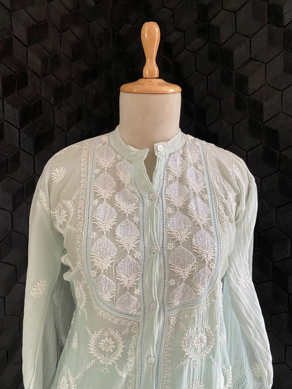 Sea Green Mul Chanderi Chikankari Co-ord set