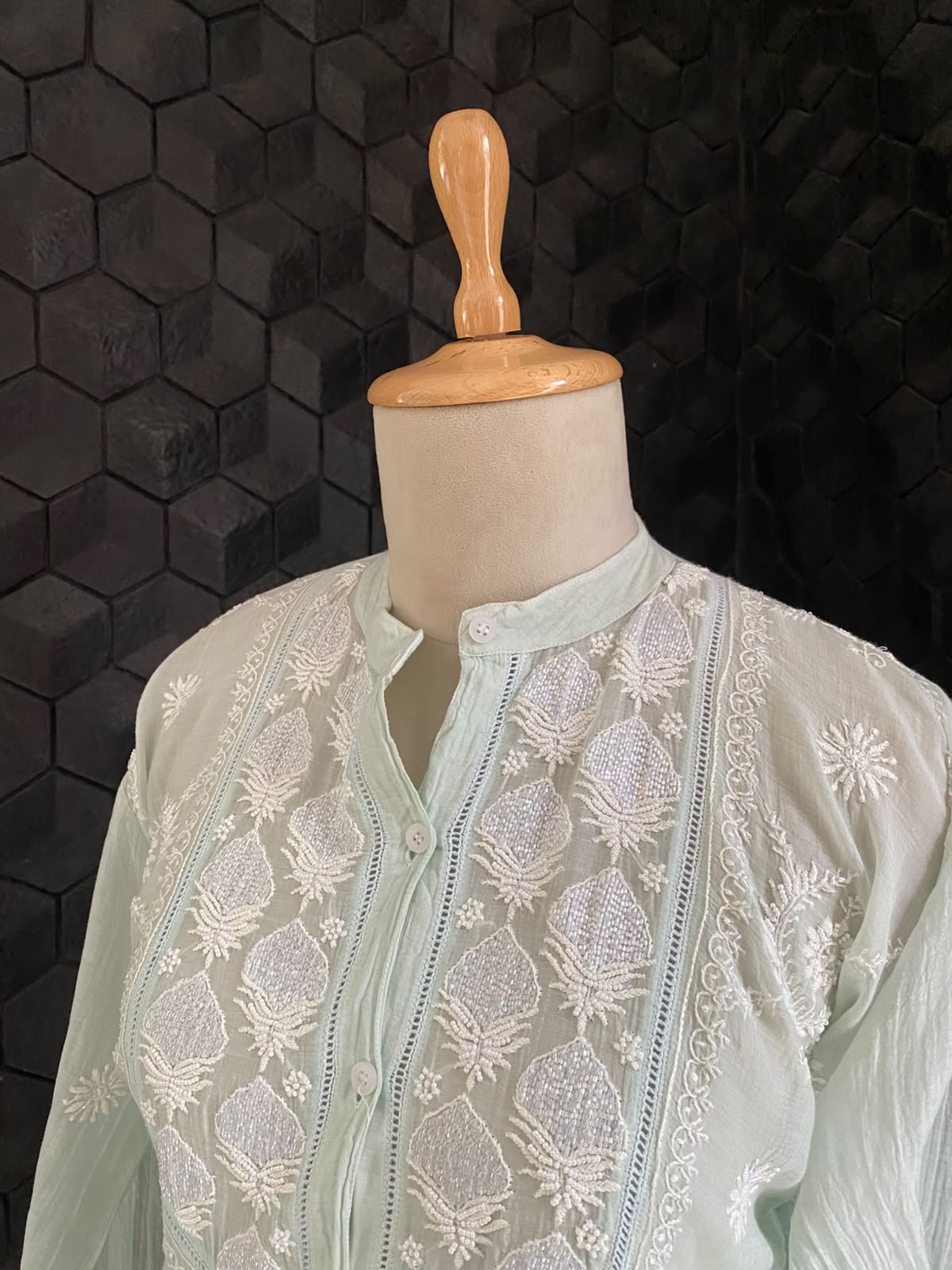 Sea Green Mul Chanderi Chikankari Co-ord set