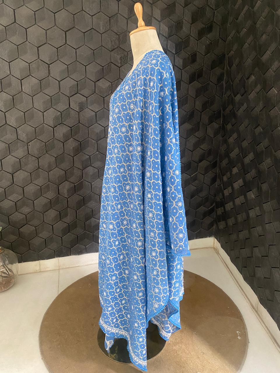 Cobalt blue Mul Chanderi Chikankari Kurta Se