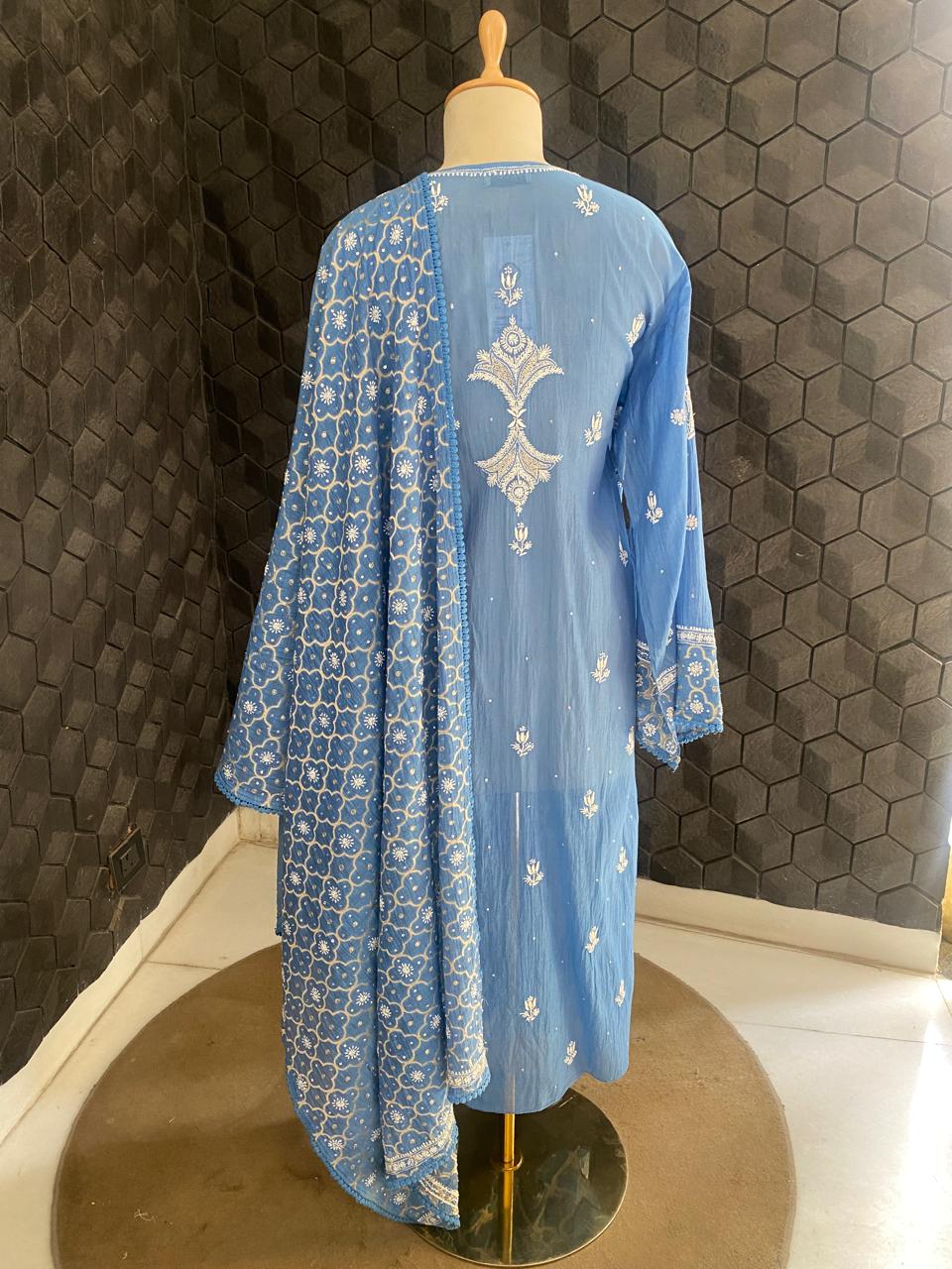Cobalt blue Mul Chanderi Chikankari Kurta Se