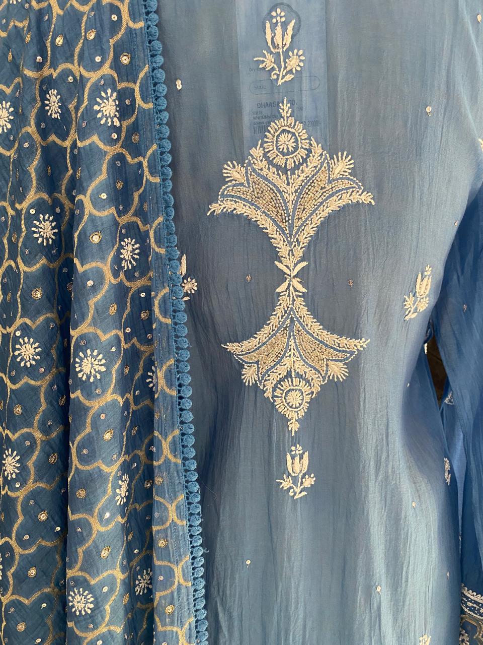 Cobalt blue Mul Chanderi Chikankari Kurta Se