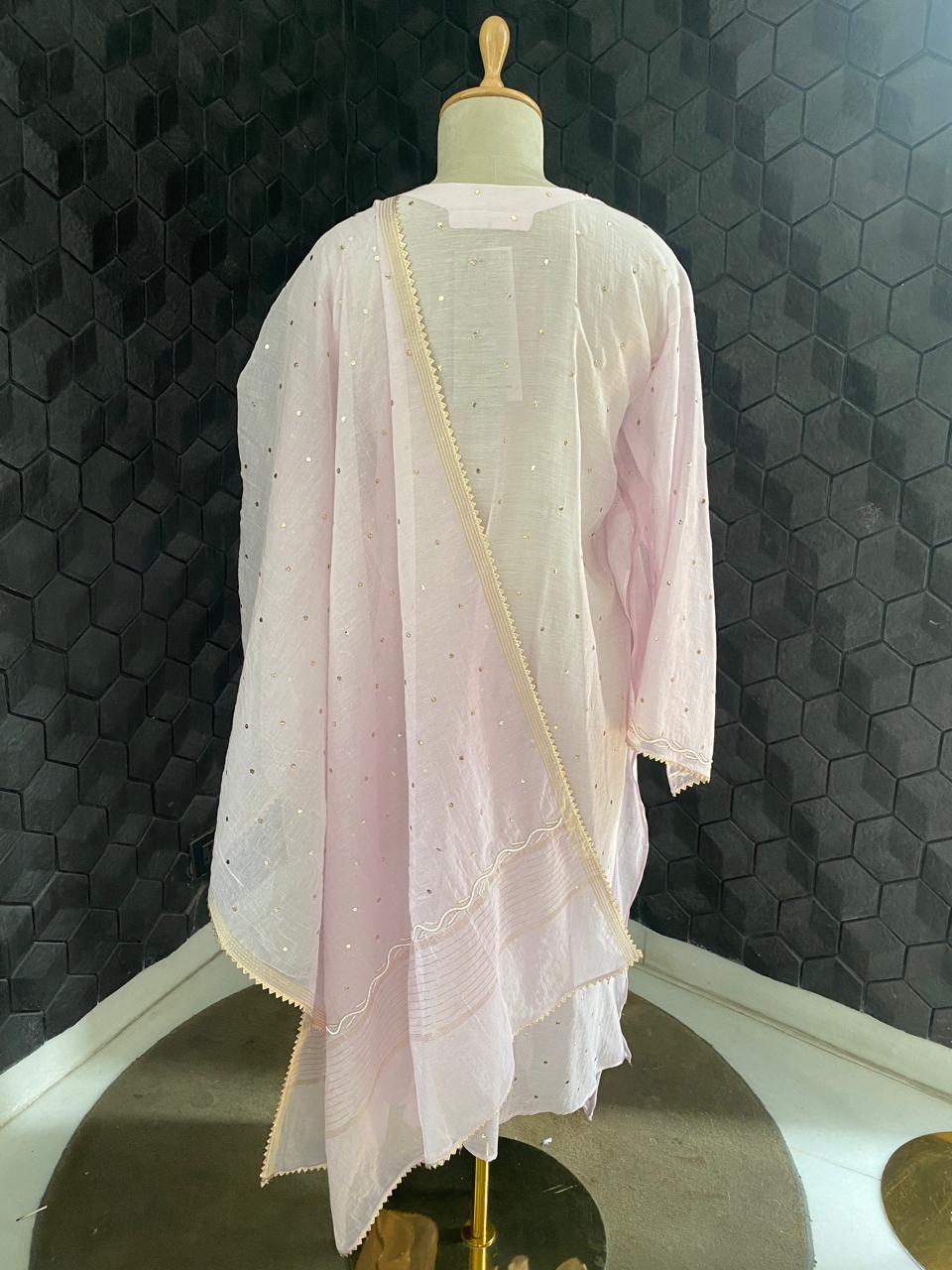Lilac Mul Chanderi kaamdani kurta set