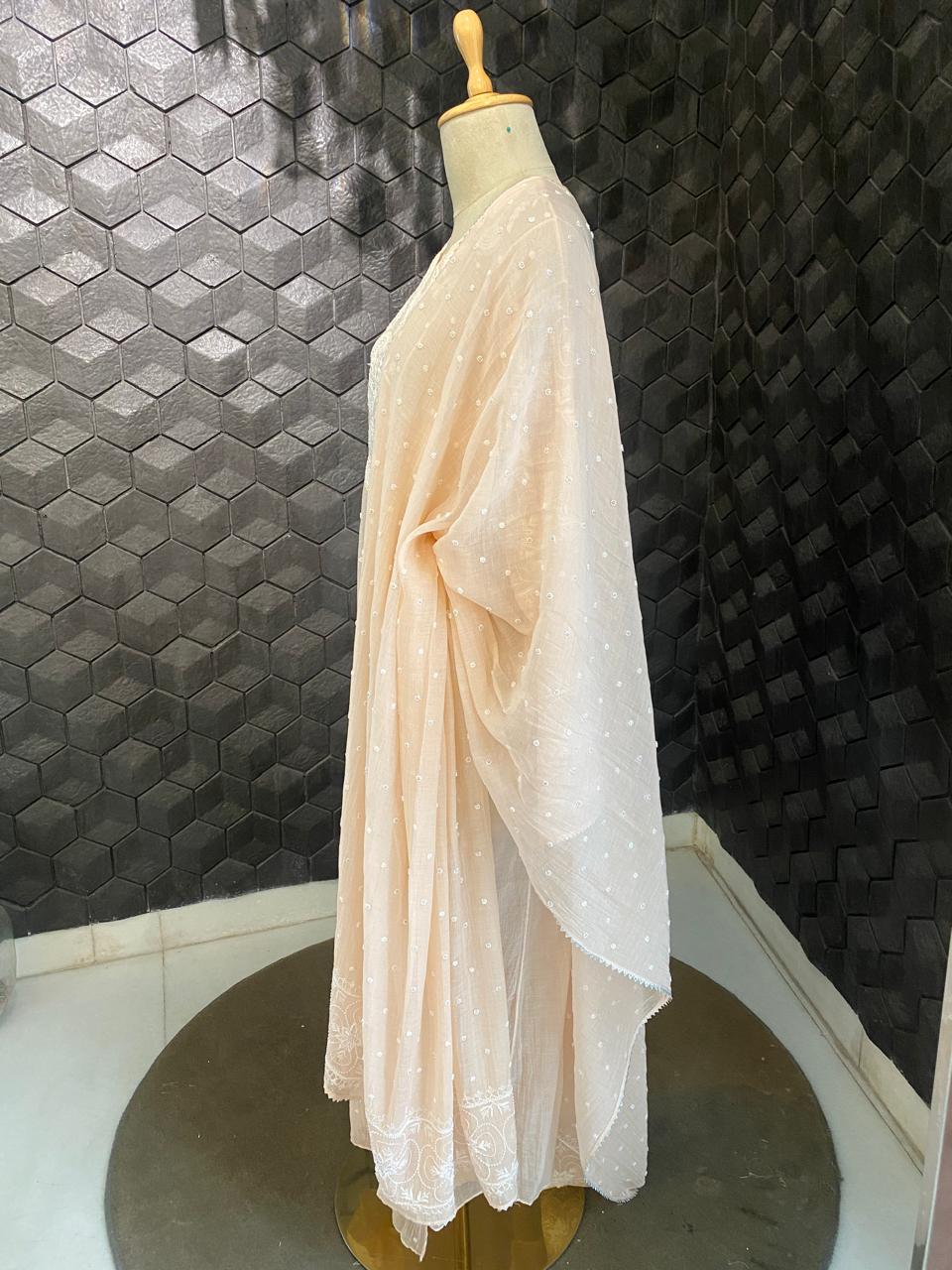 Peach Mul chanderi Anarkali Kurta Set