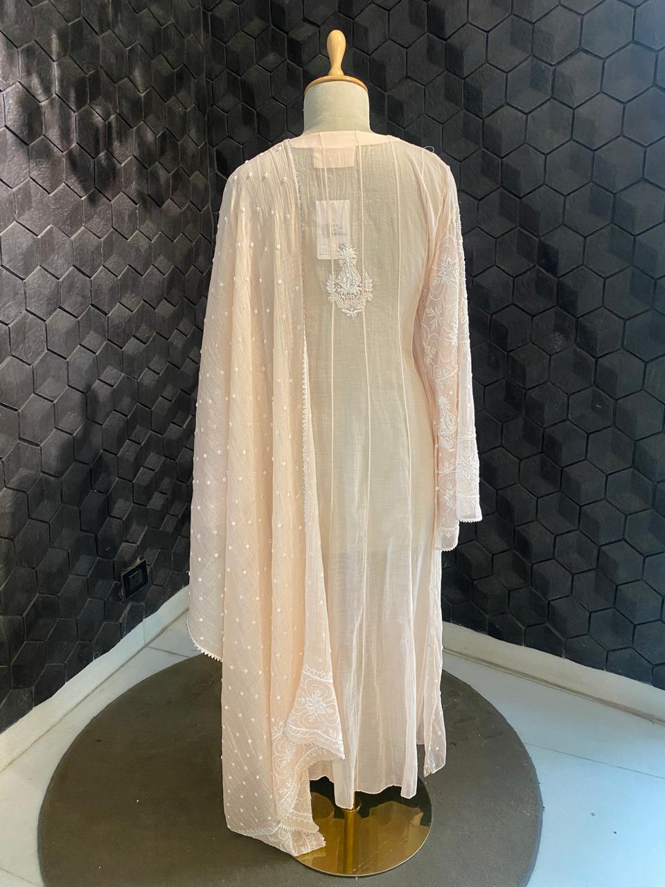 Peach Mul chanderi Anarkali Kurta Set