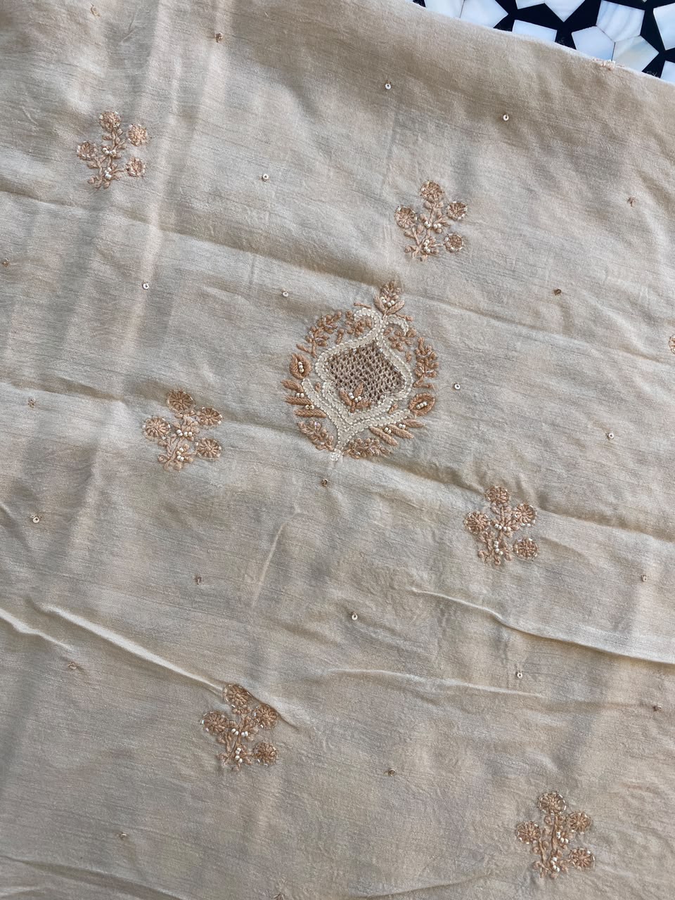 Beige Moonga slik chikankari men's sadri