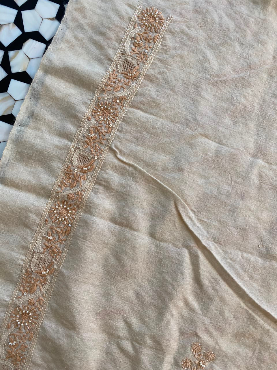 Beige Moonga slik chikankari men's sadri