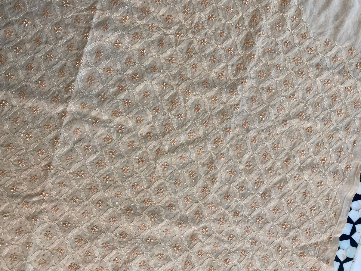 Beige Moonga silk chikankari men's sadri