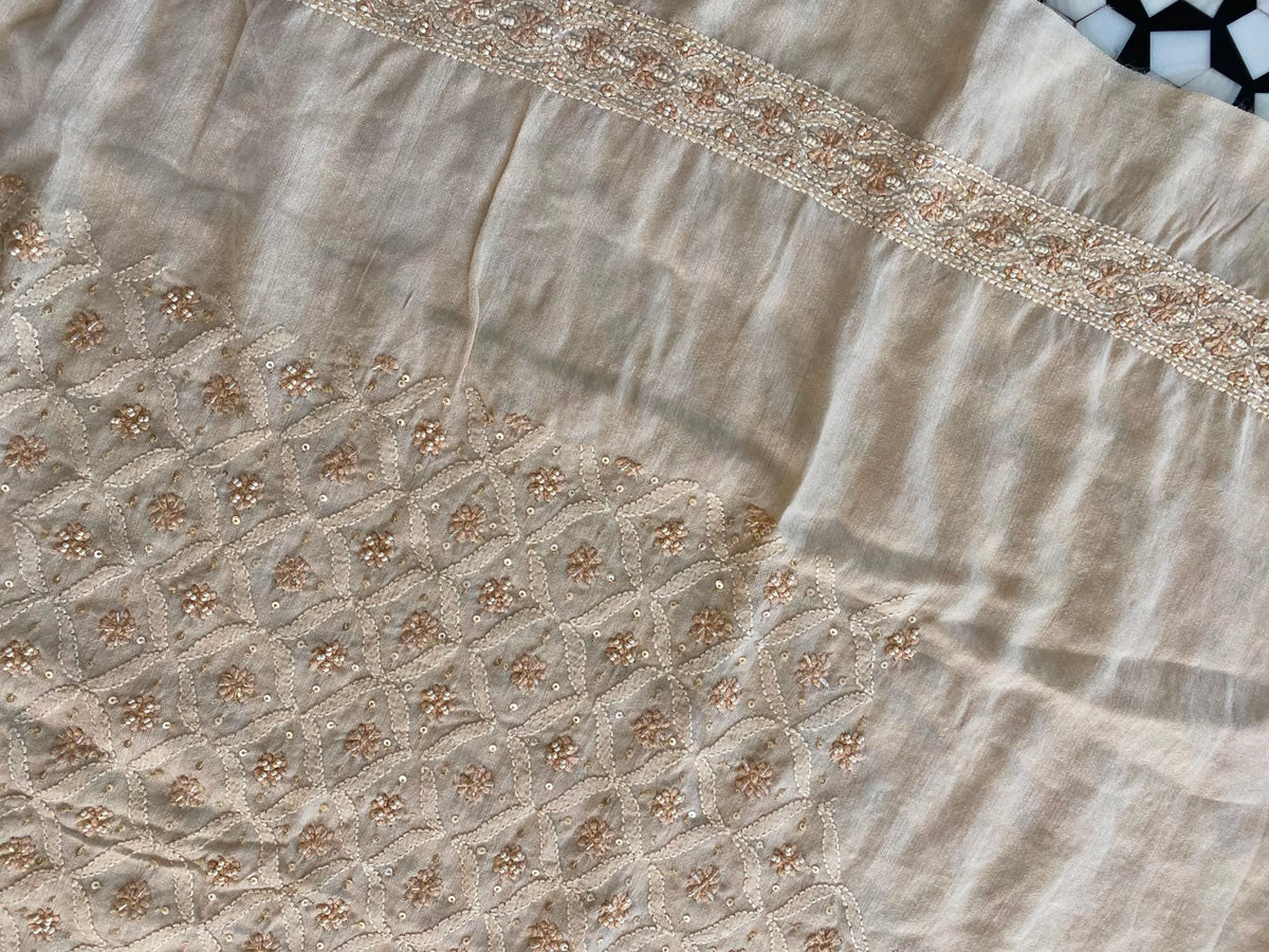 Beige Moonga silk chikankari men's sadri