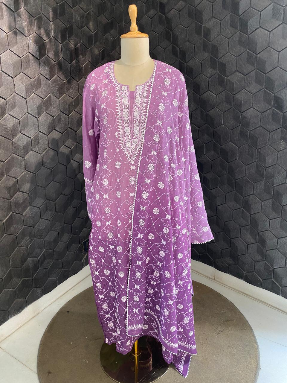 Purple ombre Mul Chanderi kurta set