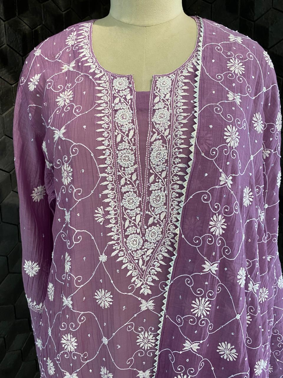 Purple ombre Mul Chanderi kurta set