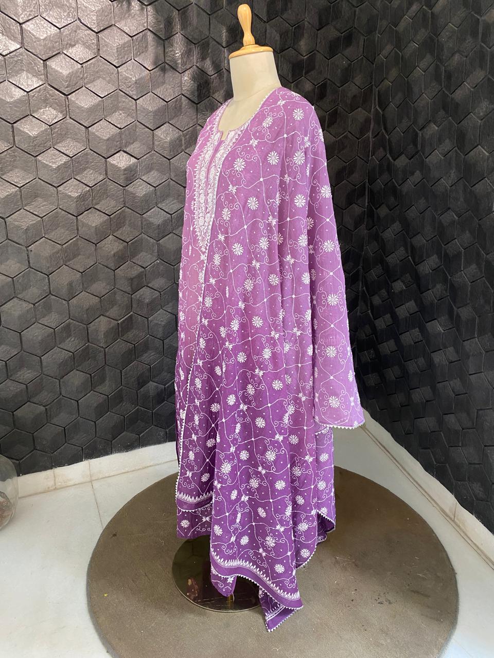 Purple ombre Mul Chanderi kurta set
