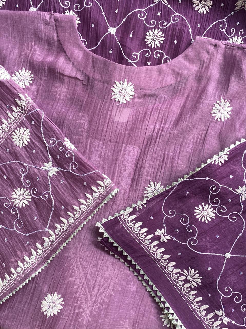 Purple ombre Mul Chanderi kurta set