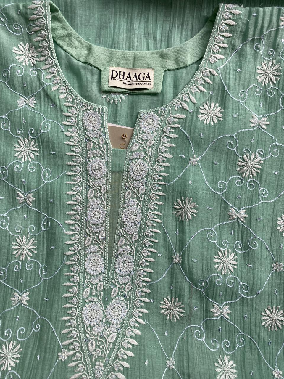 Sea Green Mul Chanderi all over jaal kurta set
